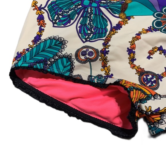 Doll Swimwear Paisley Print High Waisted Ruched Swim Shorts - Picture 5 of 10